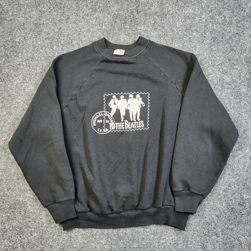Vintage The Beatles Sweatshirt Mens‎ Large Black Fleece Crewneck Graphic 80s